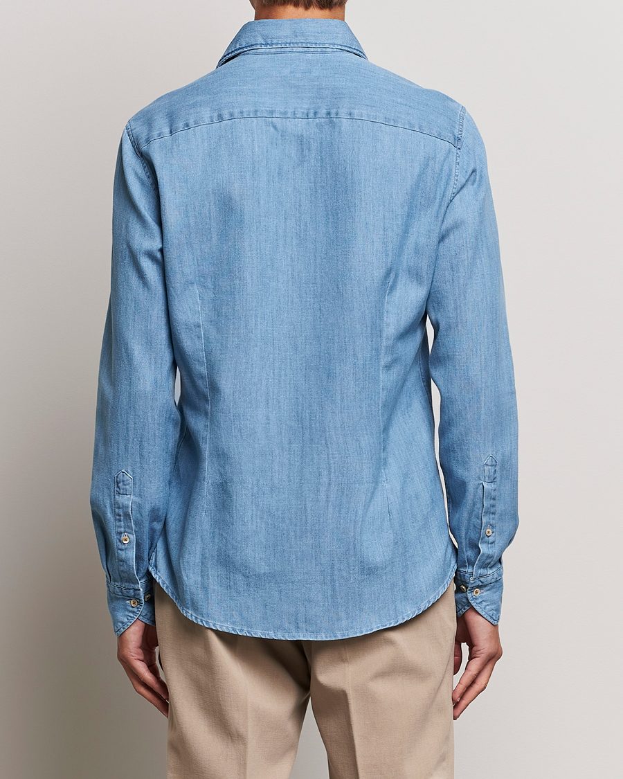Homme | Chemises | Stenströms | Slimline One Piece Collar Denim Shirt Light Blue