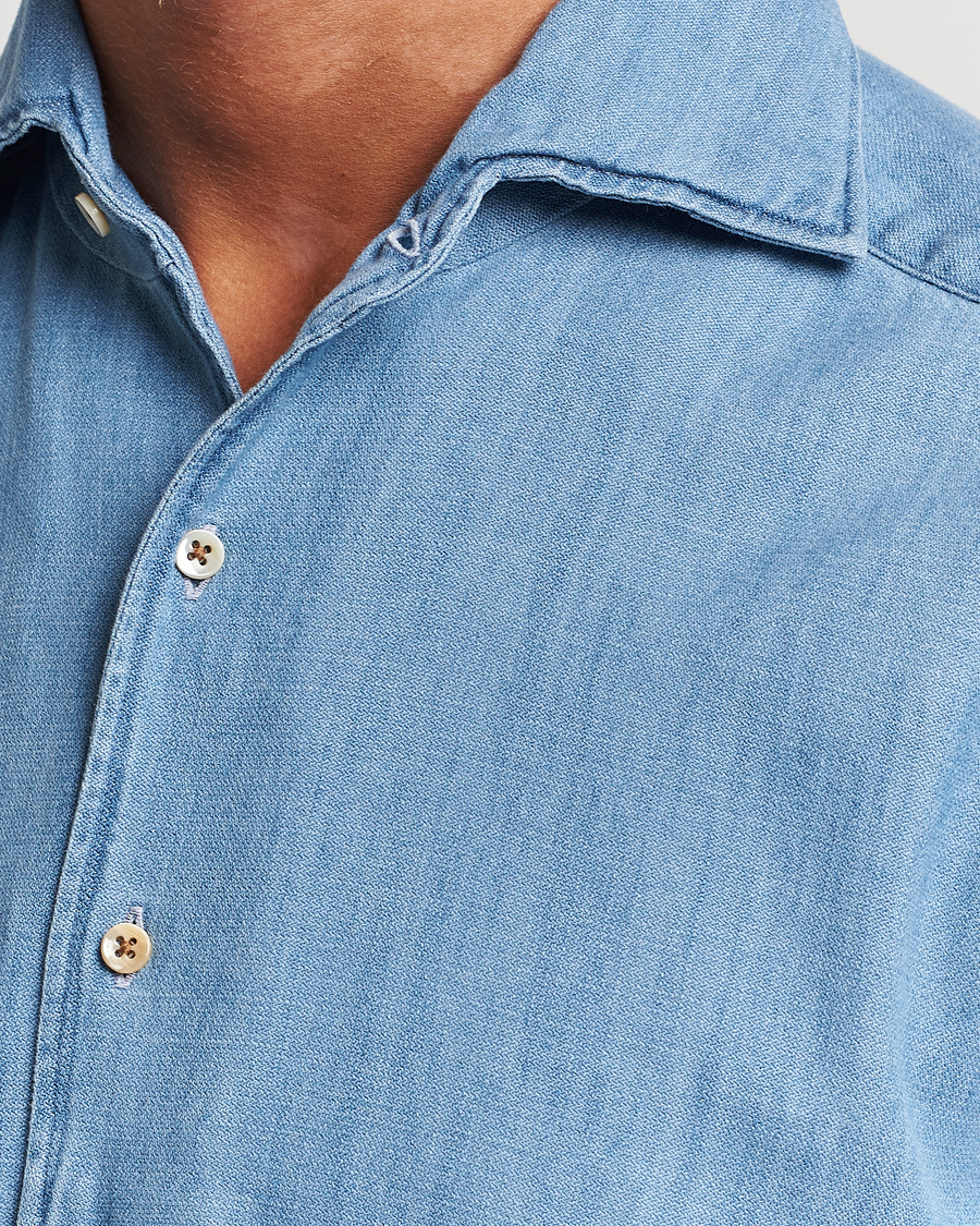 Homme | Chemises | Stenströms | Slimline One Piece Collar Denim Shirt Light Blue
