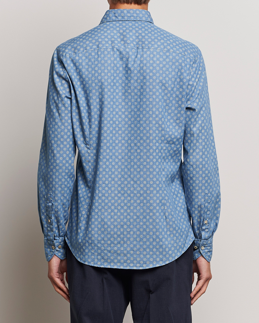 Homme | Chemises | Stenströms | Slimline Printed Cut Away Denim Shirt Light Blue