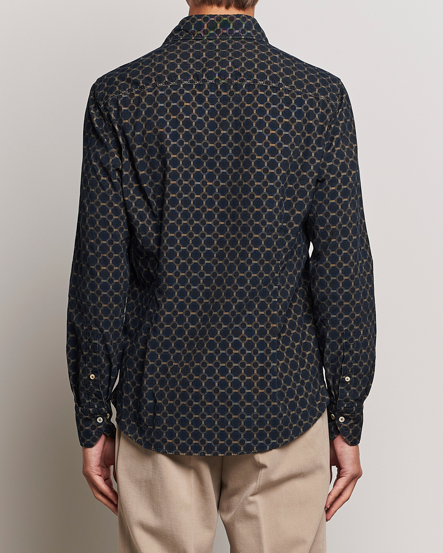 Homme | Chemises | Stenströms | Slimline Babycord Printed Cut Away Shirt Navy