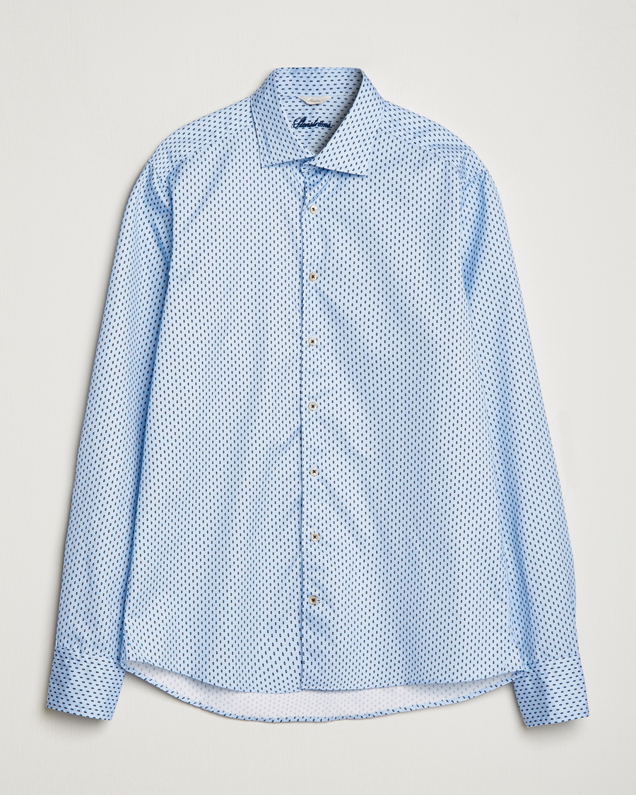 Homme | Chemises | Stenströms | Slimline Printed Cut Away Shirt Light Blue