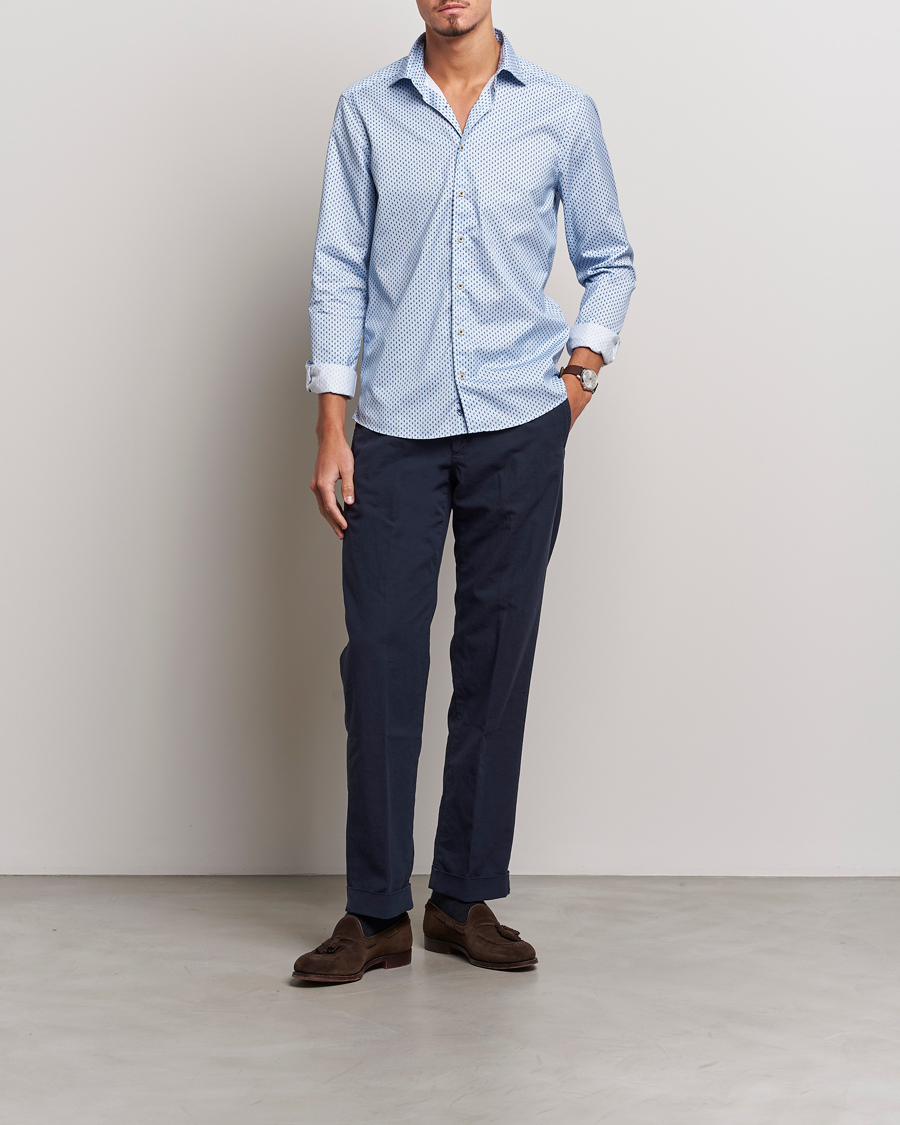 Homme | Chemises | Stenströms | Slimline Printed Cut Away Shirt Light Blue
