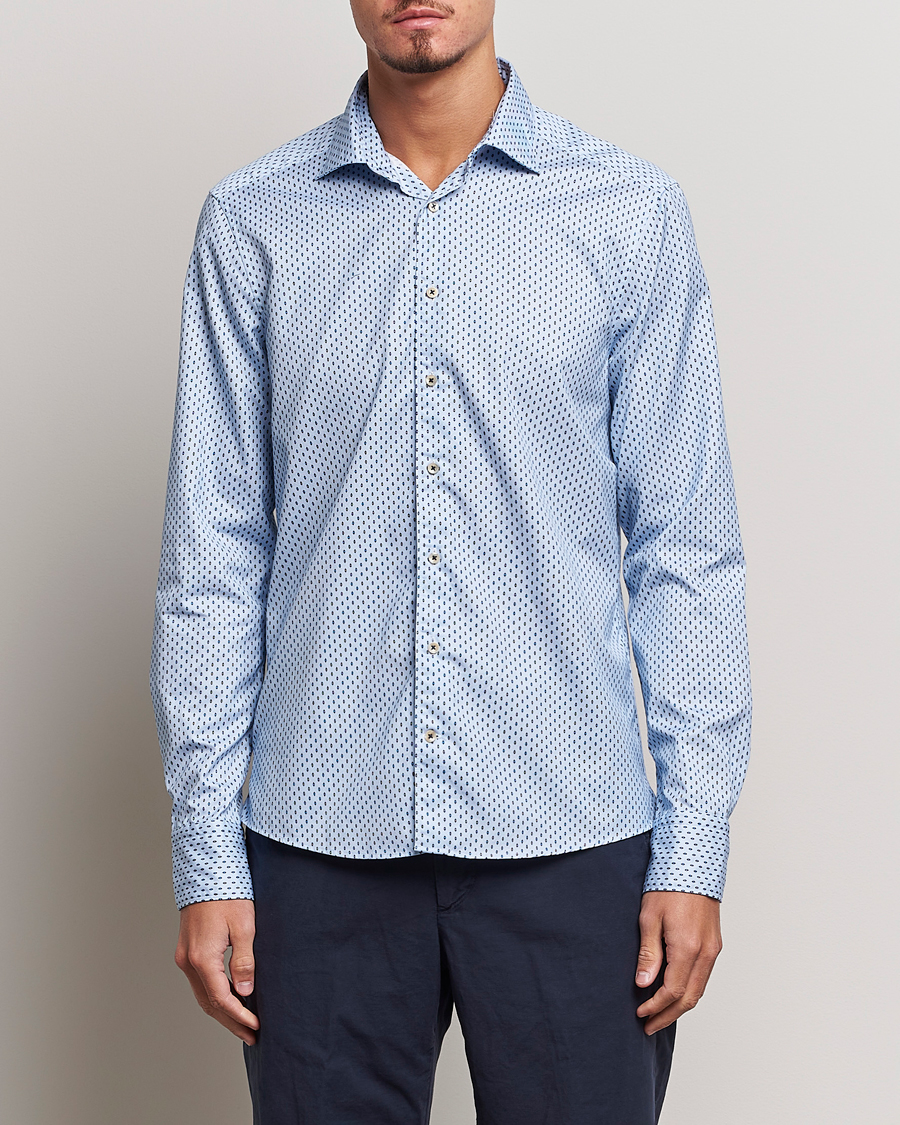 Homme | Chemises | Stenströms | Slimline Printed Cut Away Shirt Light Blue
