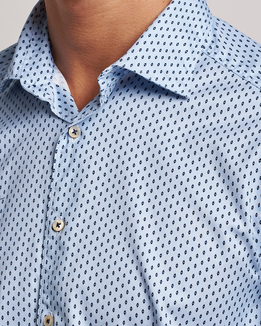 Homme | Chemises | Stenströms | Slimline Printed Cut Away Shirt Light Blue