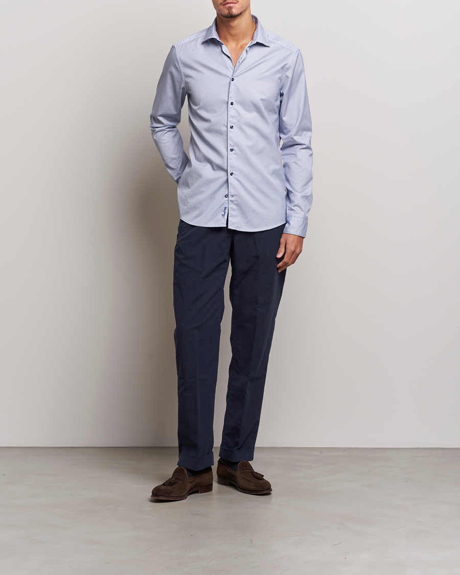 Homme | Chemises | Stenströms | Slimline Micro Print Cut Away Shirt Blue