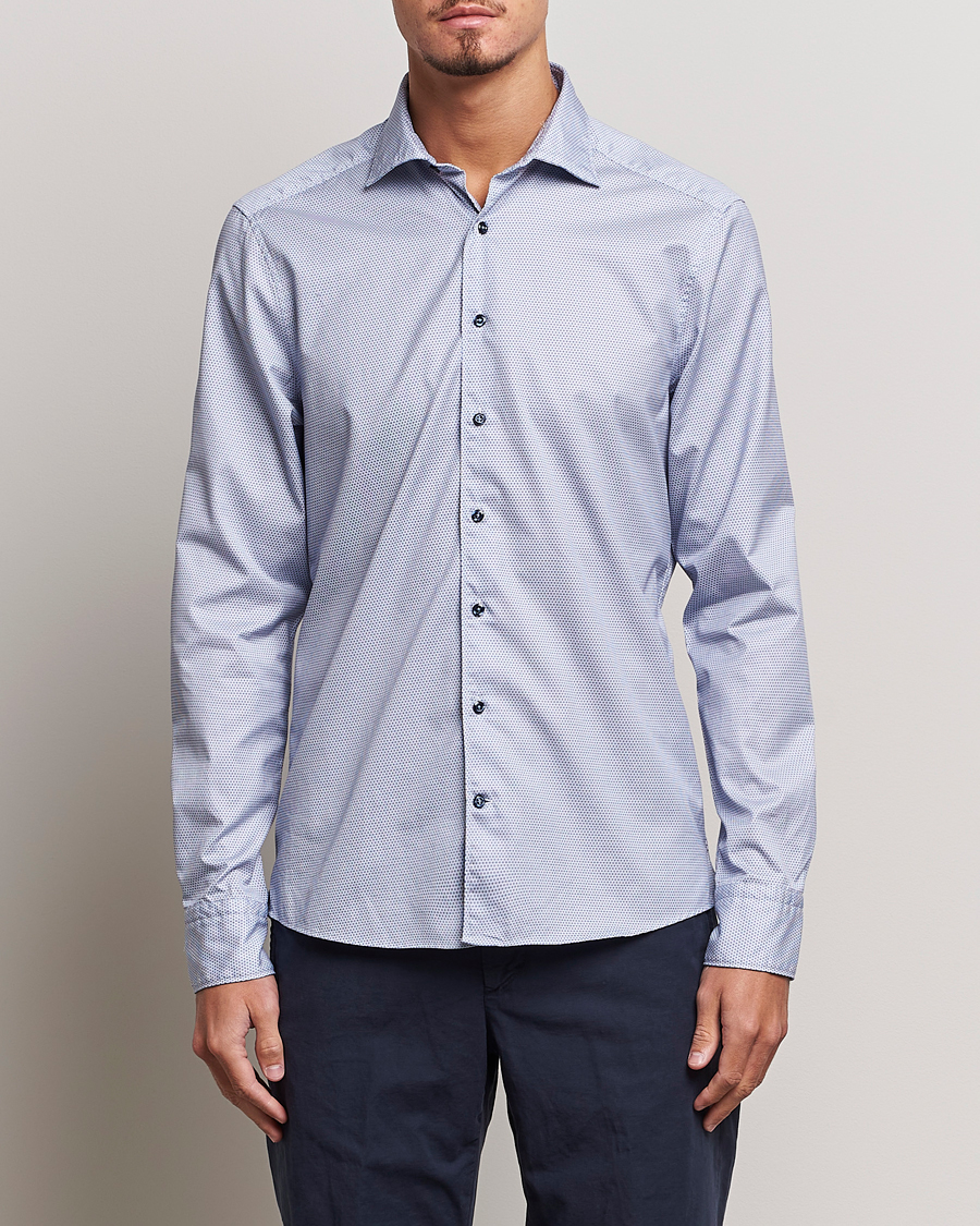 Homme | Chemises | Stenströms | Slimline Micro Print Cut Away Shirt Blue