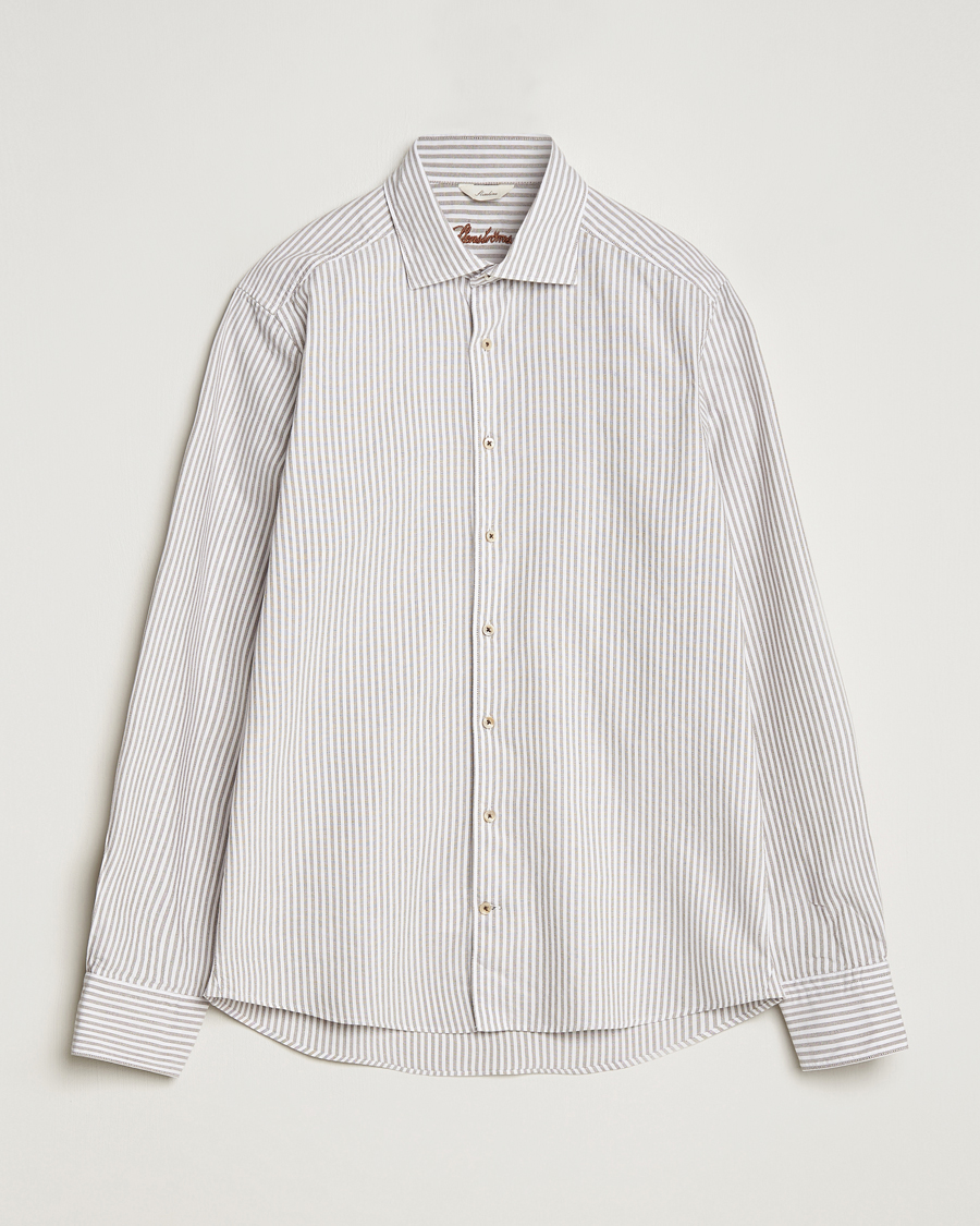 Homme | Chemises | Stenströms | Slimline Striped Cut Away Oxford Shirt Brown
