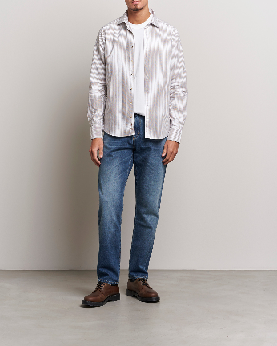 Homme | Chemises | Stenströms | Slimline Striped Cut Away Oxford Shirt Brown