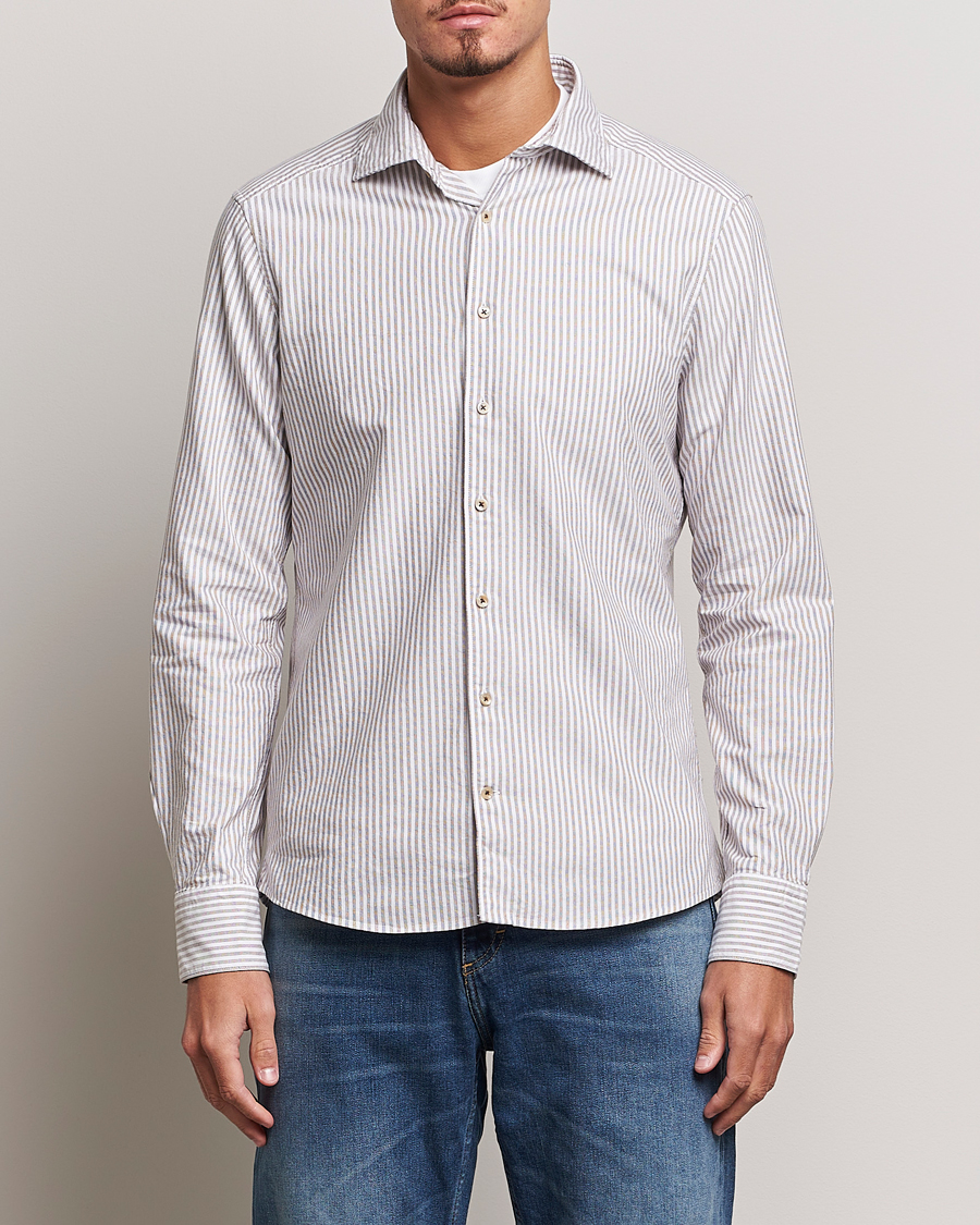 Homme | Chemises | Stenströms | Slimline Striped Cut Away Oxford Shirt Brown