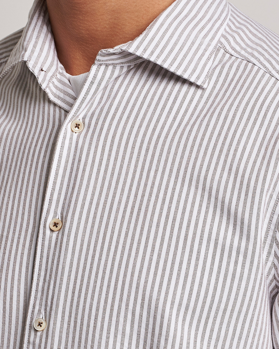 Homme | Chemises | Stenströms | Slimline Striped Cut Away Oxford Shirt Brown