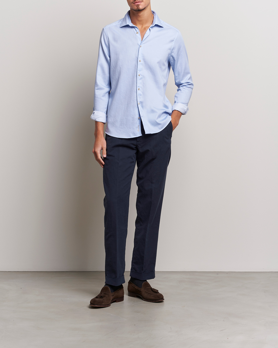 Homme | Chemises | Stenströms | Slimline Printed Oxford Washed Cut Away Shirt Light Blue