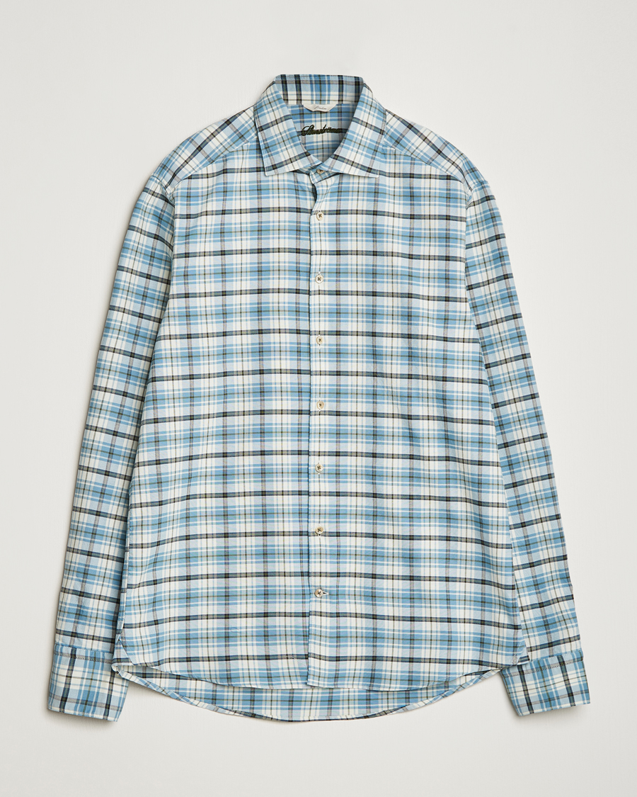 Homme | Chemises | Stenströms | Slimline Checked Oxford Cut Away Shirt Light Blue