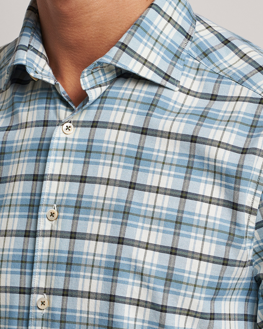 Homme | Chemises | Stenströms | Slimline Checked Oxford Cut Away Shirt Light Blue