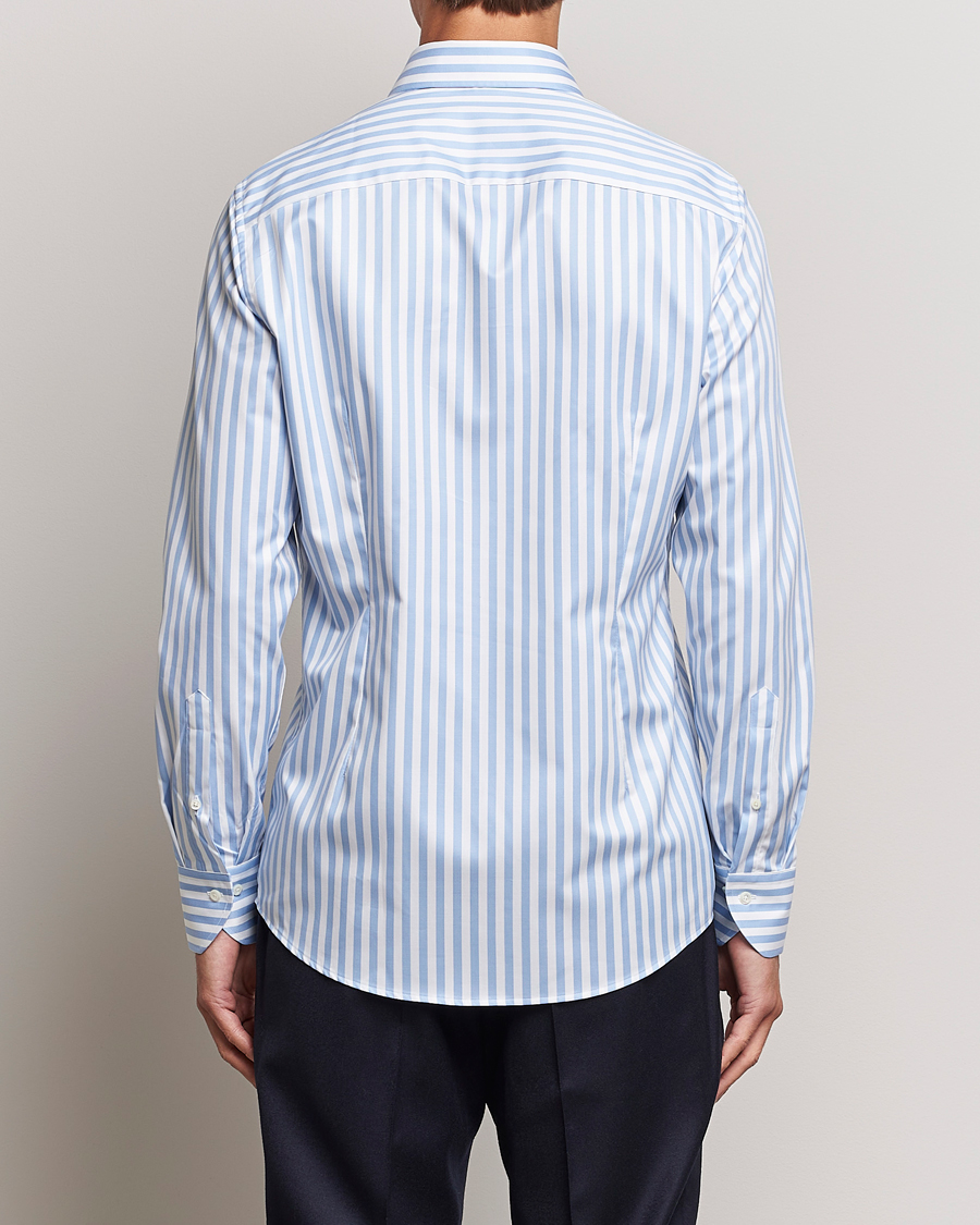 Homme | Chemises | Stenströms | Slimline Bold Stripe 2-Fold Cut Away Shirt Light Blue