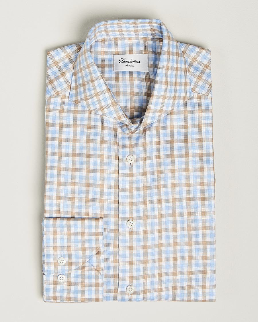 Homme | Chemises | Stenströms | Slimline Checked Royal Oxford Shirt Beige/Blue