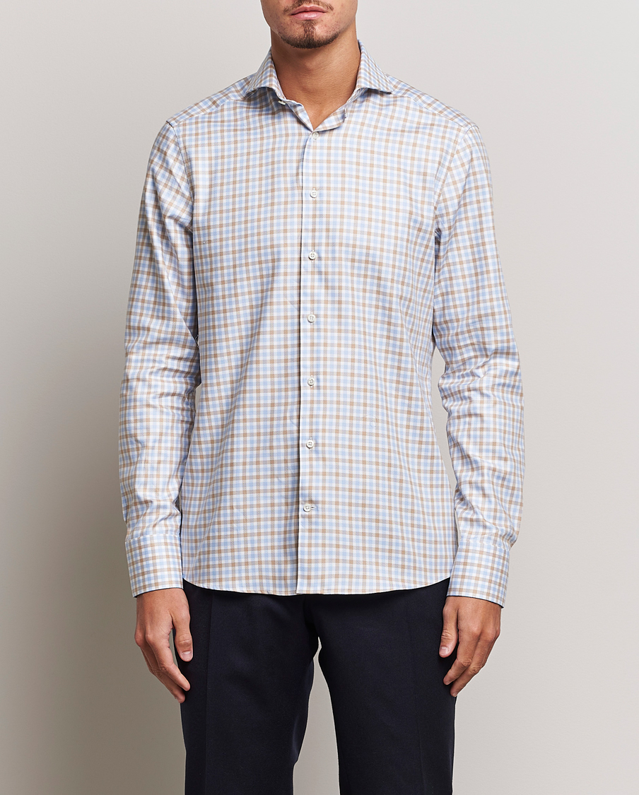 Homme | Chemises | Stenströms | Slimline Checked Royal Oxford Shirt Beige/Blue