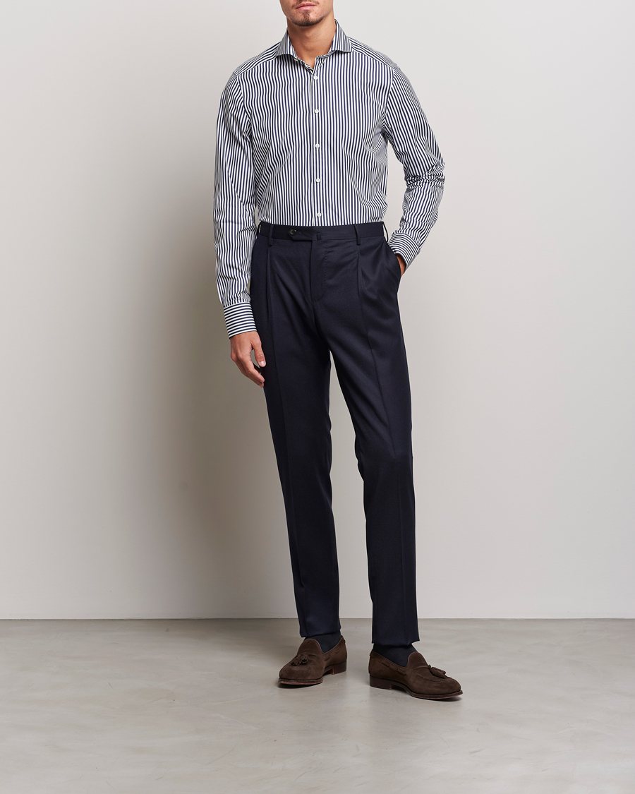 Homme | Chemises | Stenströms | Slimline Striped Popline Cut Away Shirt Navy