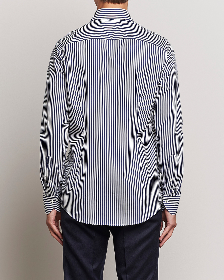 Homme | Chemises | Stenströms | Slimline Striped Popline Cut Away Shirt Navy