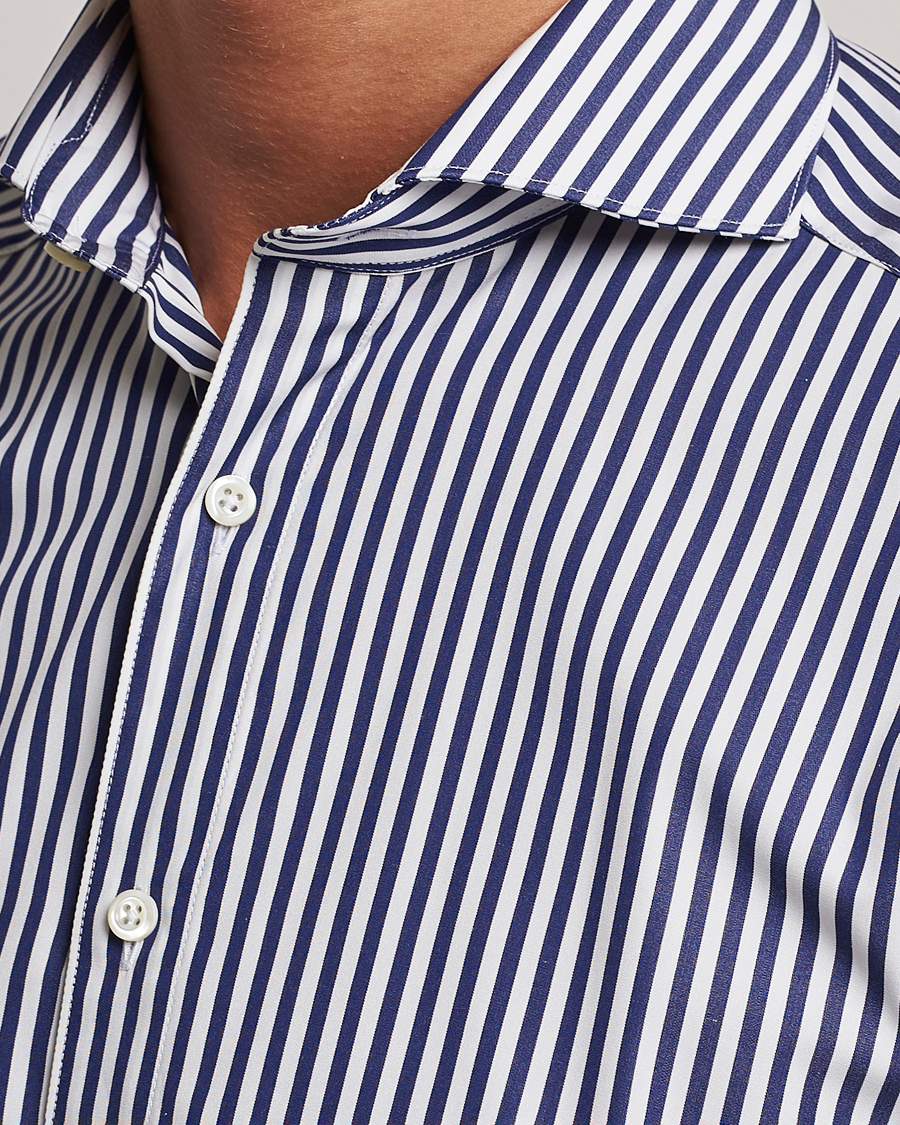 Homme | Chemises | Stenströms | Slimline Striped Popline Cut Away Shirt Navy