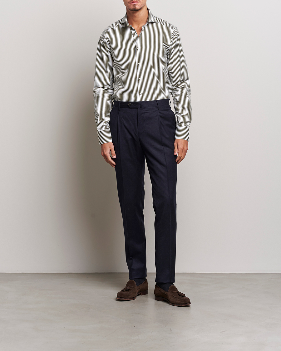 Homme | Chemises | Stenströms | Slimline Striped Popline Cut Away Shirt Green
