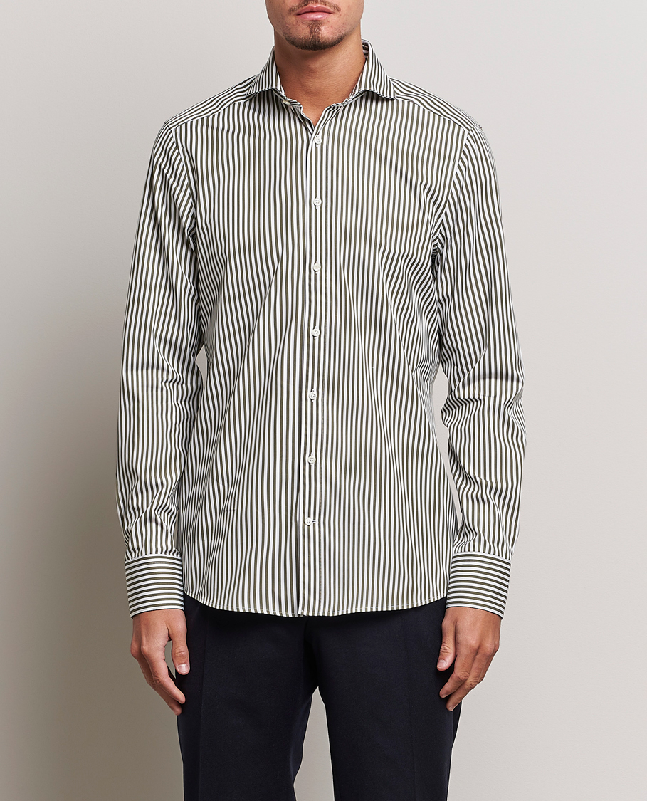 Homme | Chemises | Stenströms | Slimline Striped Popline Cut Away Shirt Green