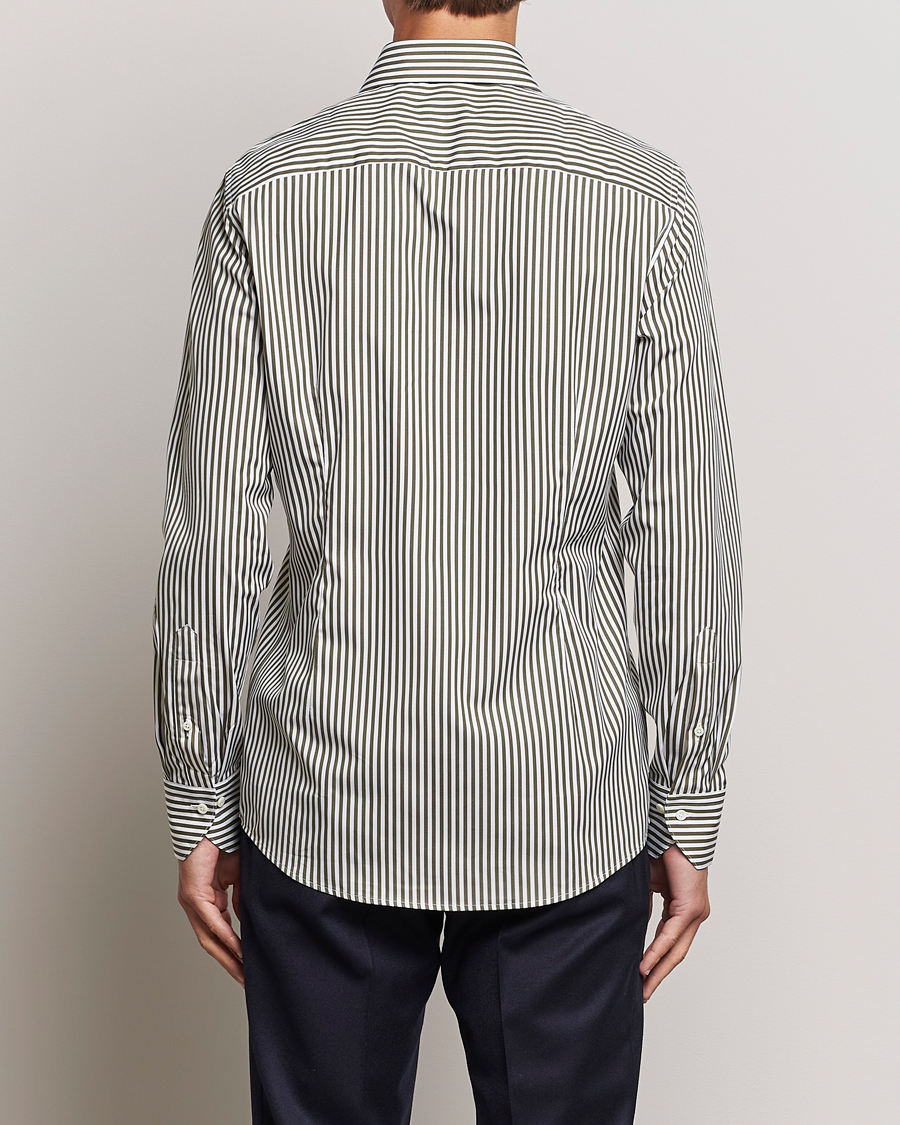 Homme | Chemises | Stenströms | Slimline Striped Popline Cut Away Shirt Green