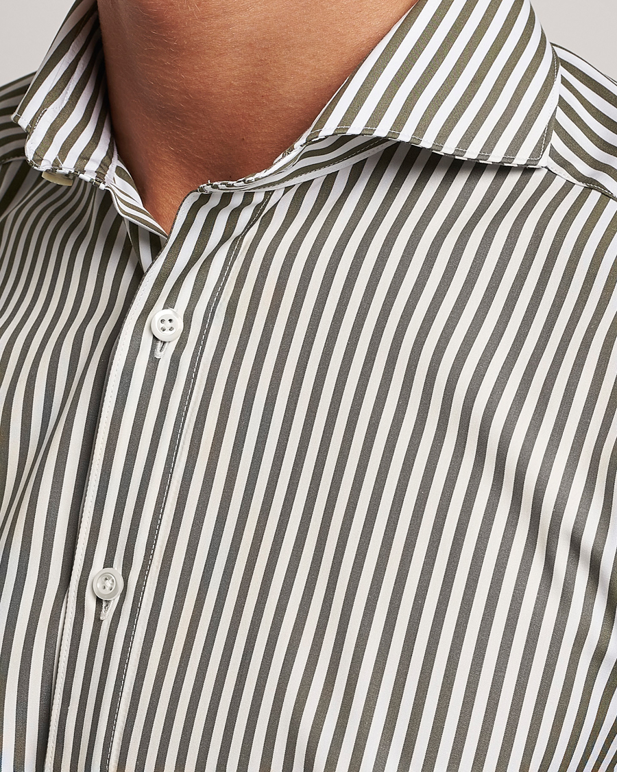 Homme | Chemises | Stenströms | Slimline Striped Popline Cut Away Shirt Green