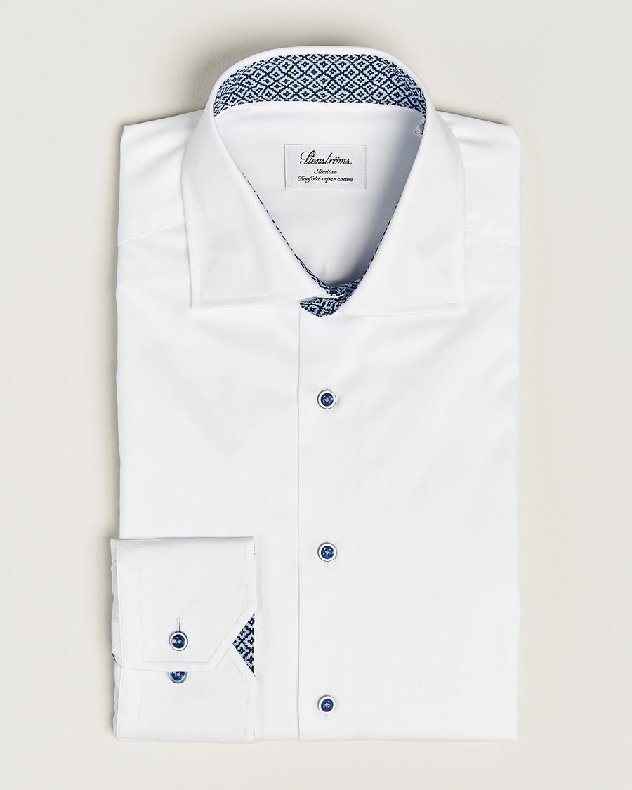 Homme | Chemises | Stenströms | Slimline Contrast Cut Away Shirt White
