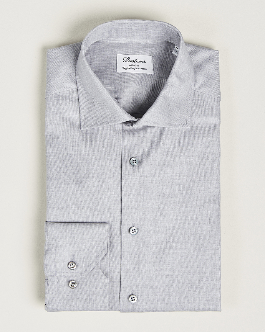 Homme | Chemises | Stenströms | Slimline Two Fold Melange Cut Away Shirt Grey