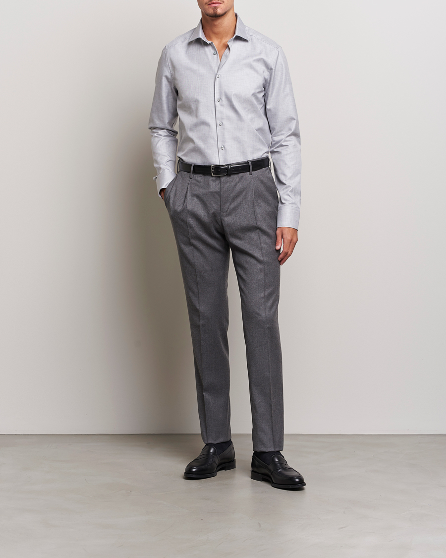 Homme | Chemises | Stenströms | Slimline Two Fold Melange Cut Away Shirt Grey