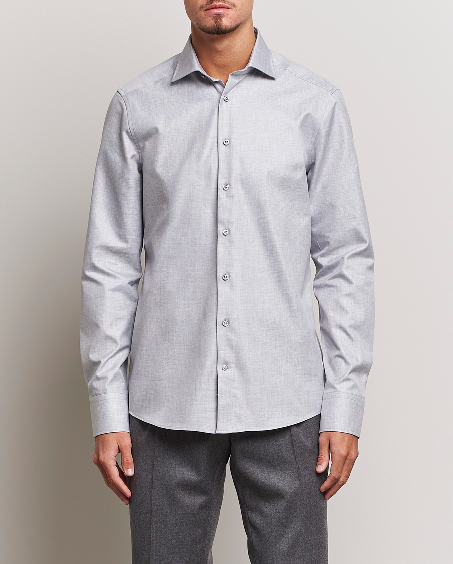 Homme | Chemises | Stenströms | Slimline Two Fold Melange Cut Away Shirt Grey