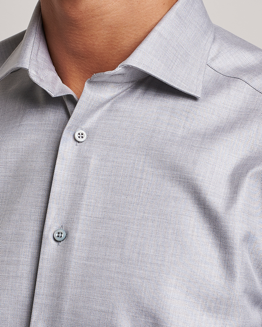 Homme | Chemises | Stenströms | Slimline Two Fold Melange Cut Away Shirt Grey