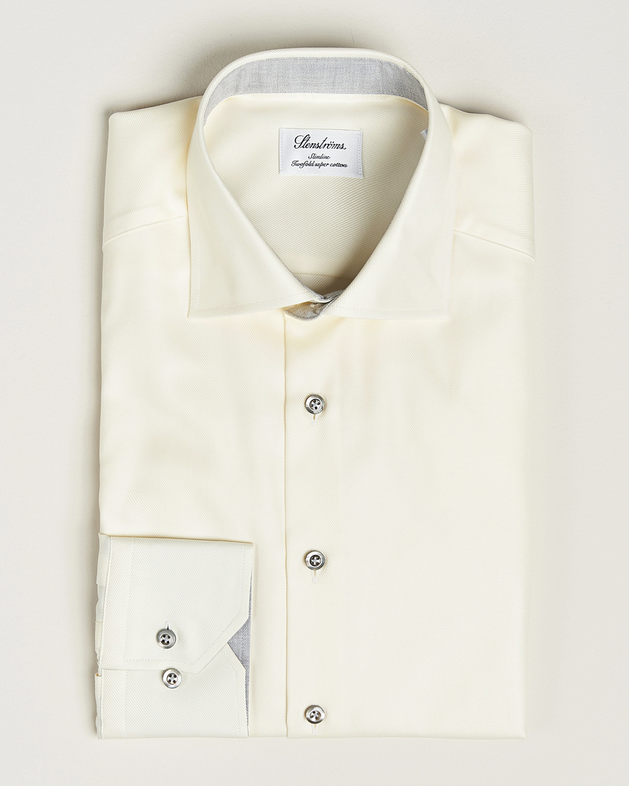 Homme | Chemises | Stenströms | Slimline Two Fold Contrast Cut Away Shirt Yellow