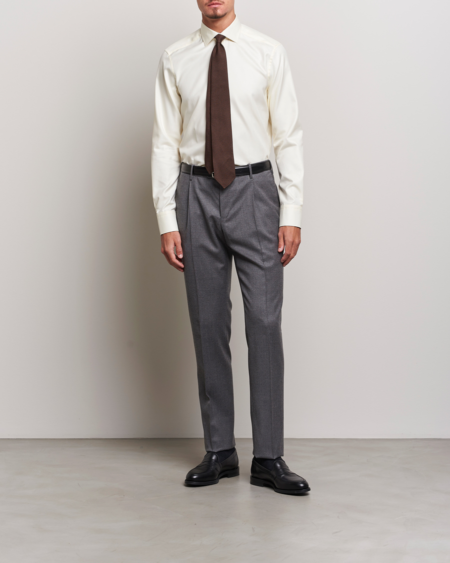 Homme | Chemises | Stenströms | Slimline Two Fold Contrast Cut Away Shirt Yellow
