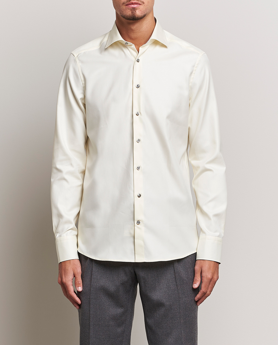 Homme | Chemises | Stenströms | Slimline Two Fold Contrast Cut Away Shirt Yellow