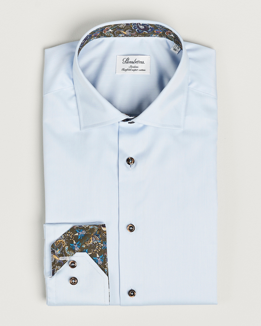 Homme | Chemises | Stenströms | Slimline Contrast Cut Away Shirt Light Blue