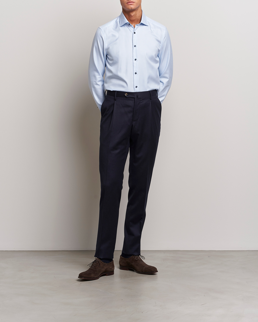 Homme | Chemises | Stenströms | Slimline Micro Structure Contrast Shirt Blue