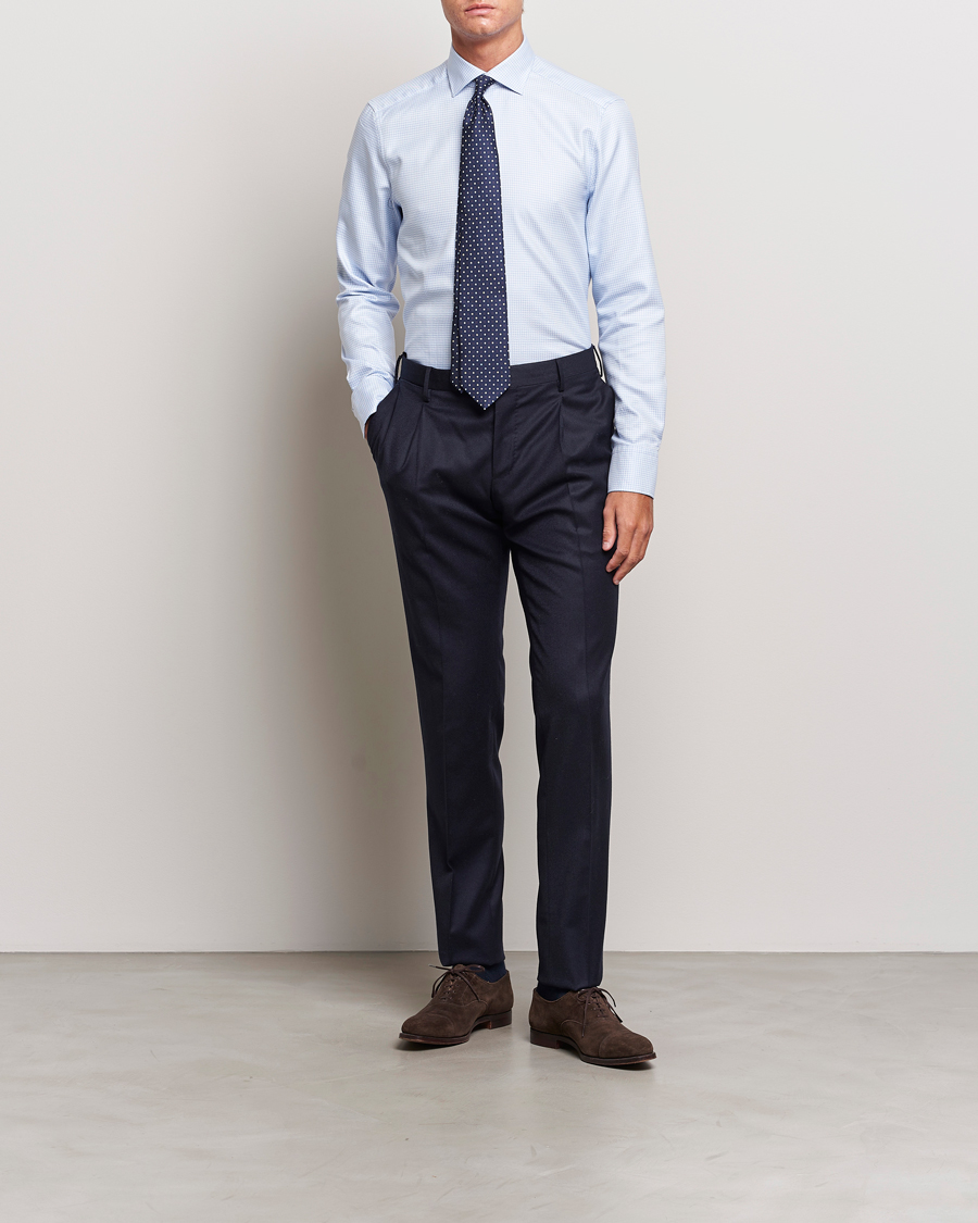 Homme | Chemises | Stenströms | Slimline Micro Structure Cut Away Shirt Light Blue