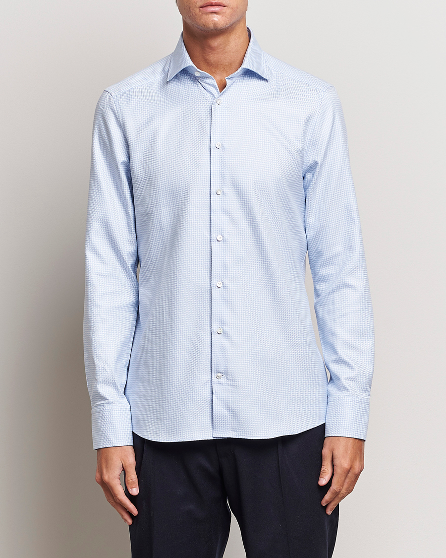 Homme | Chemises | Stenströms | Slimline Micro Structure Cut Away Shirt Light Blue