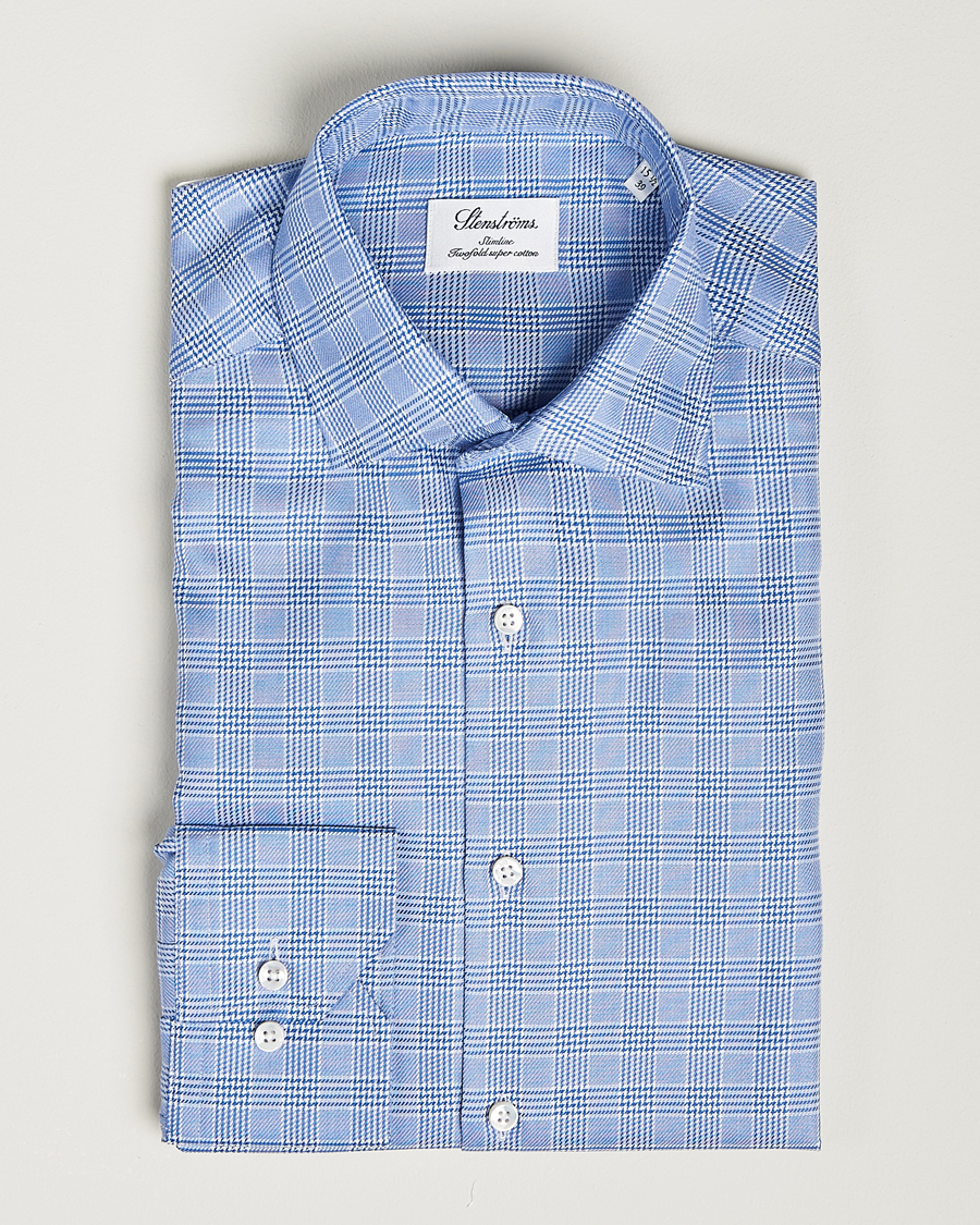 Homme | Chemises | Stenströms | Slimline Checked Cut Away Shirt Blue