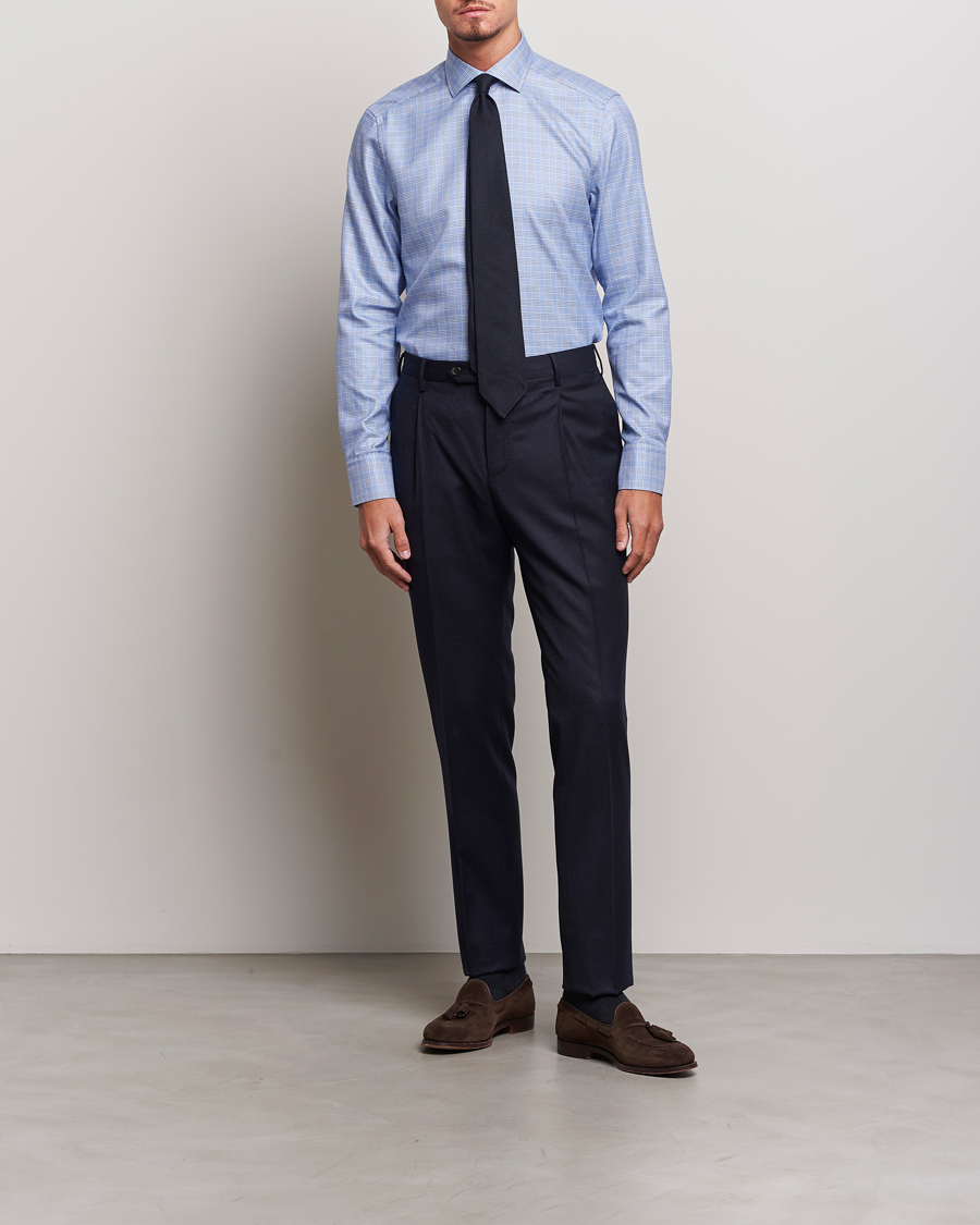 Homme | Chemises | Stenströms | Slimline Checked Cut Away Shirt Blue