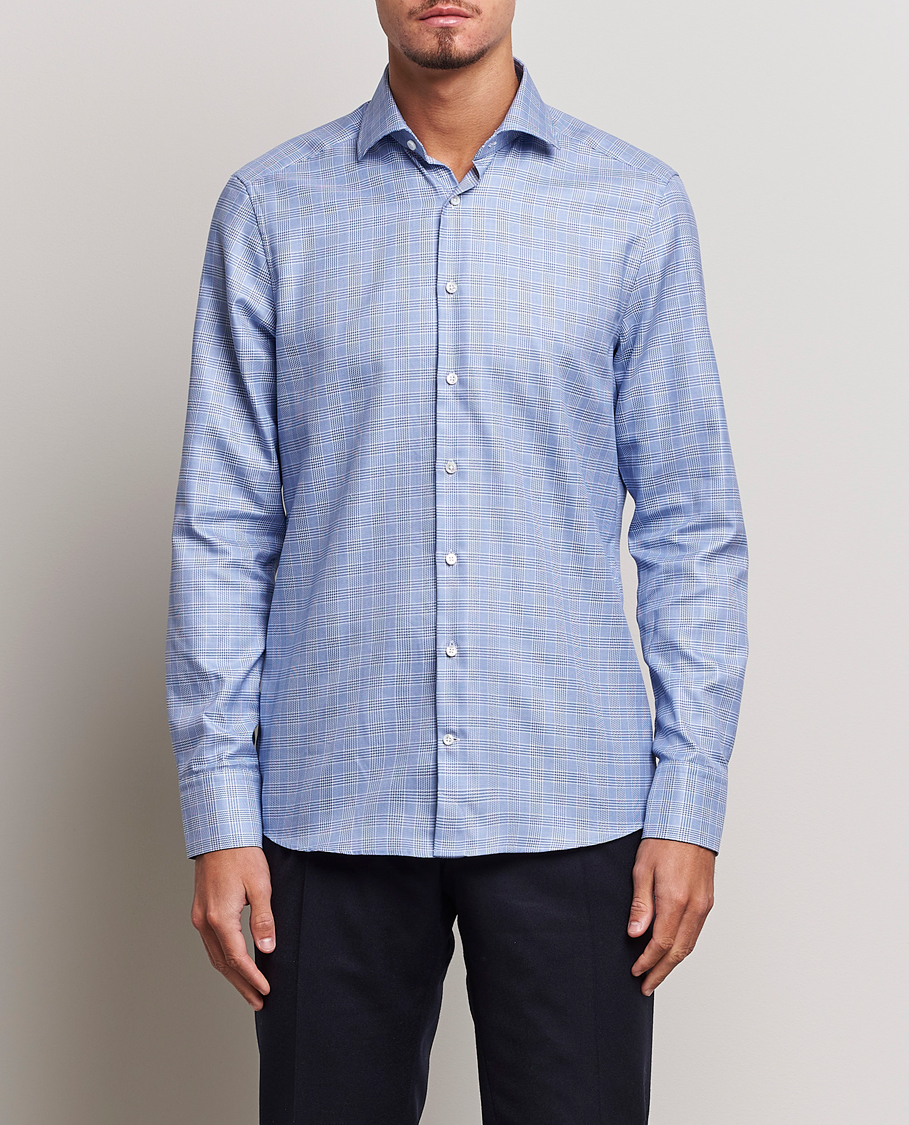 Homme | Chemises | Stenströms | Slimline Checked Cut Away Shirt Blue