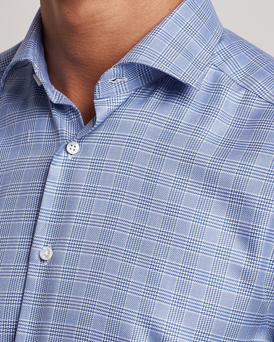 Homme | Chemises | Stenströms | Slimline Checked Cut Away Shirt Blue