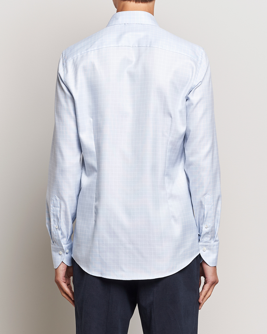 Homme | Chemises | Stenströms | Slimline Small Checked Cut Away Shirt Light Blue