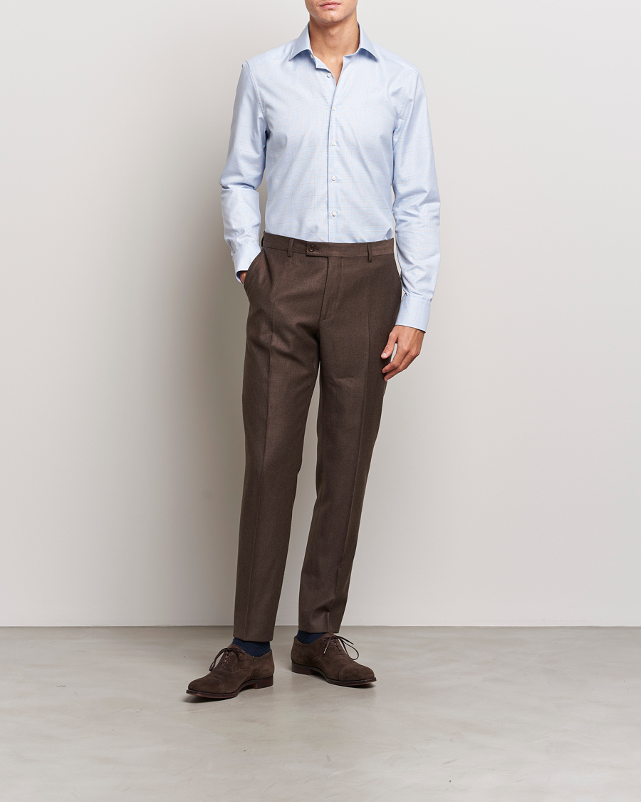 Homme | Chemises | Stenströms | Slimline Houndstooth Checked Cut Away Shirt Blue