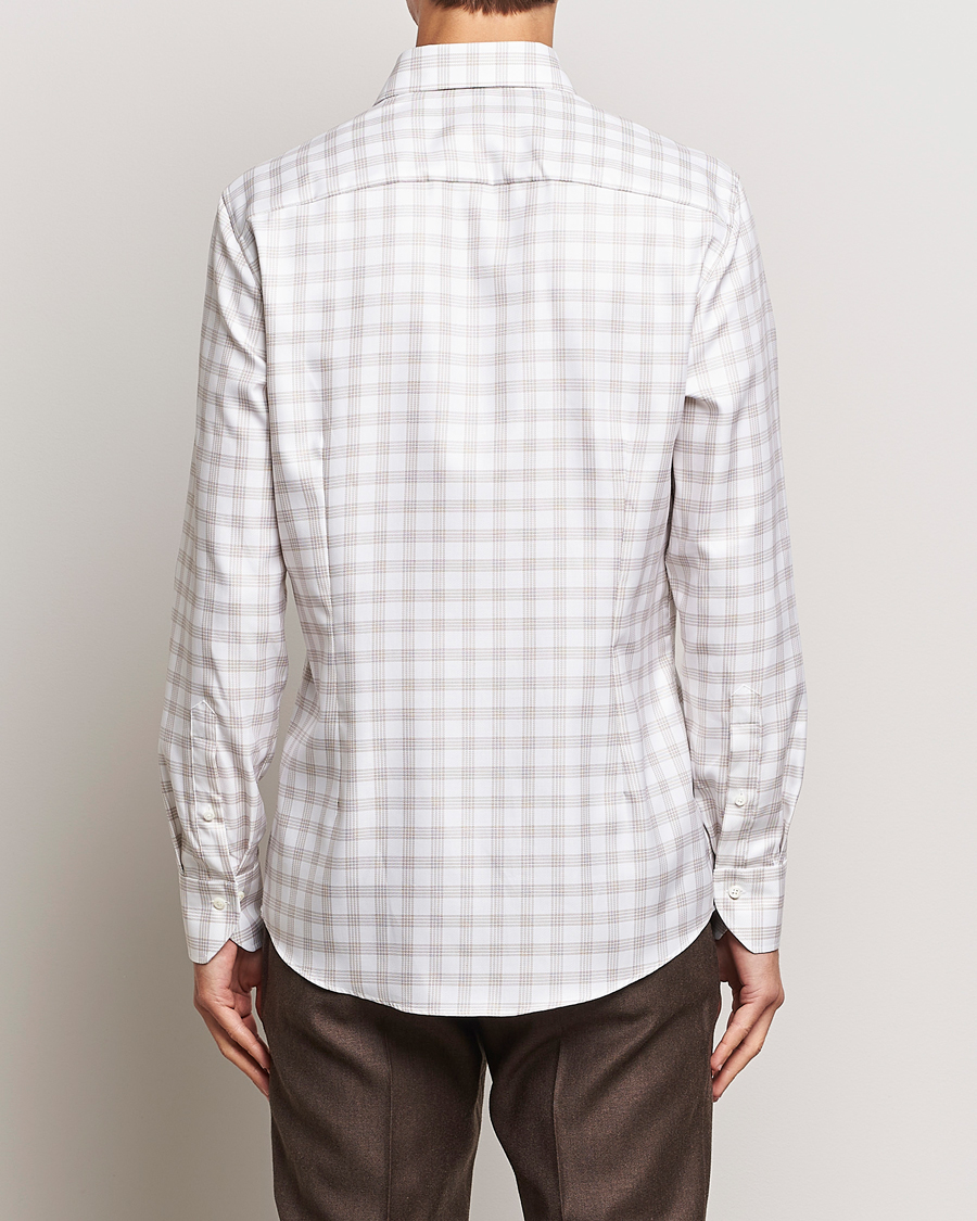 Homme | Chemises | Stenströms | Slimline Checked Cut Away Shirt White/Brown