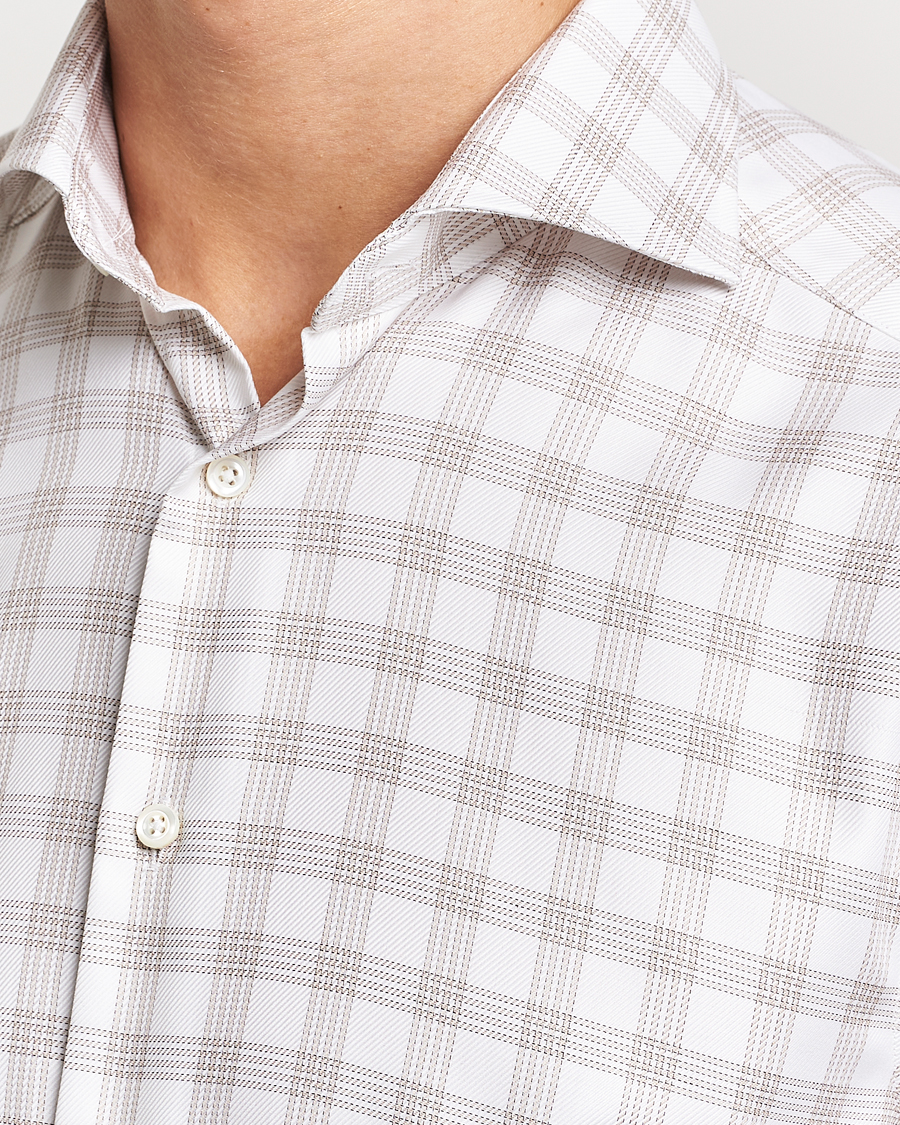 Homme | Chemises | Stenströms | Slimline Checked Cut Away Shirt White/Brown