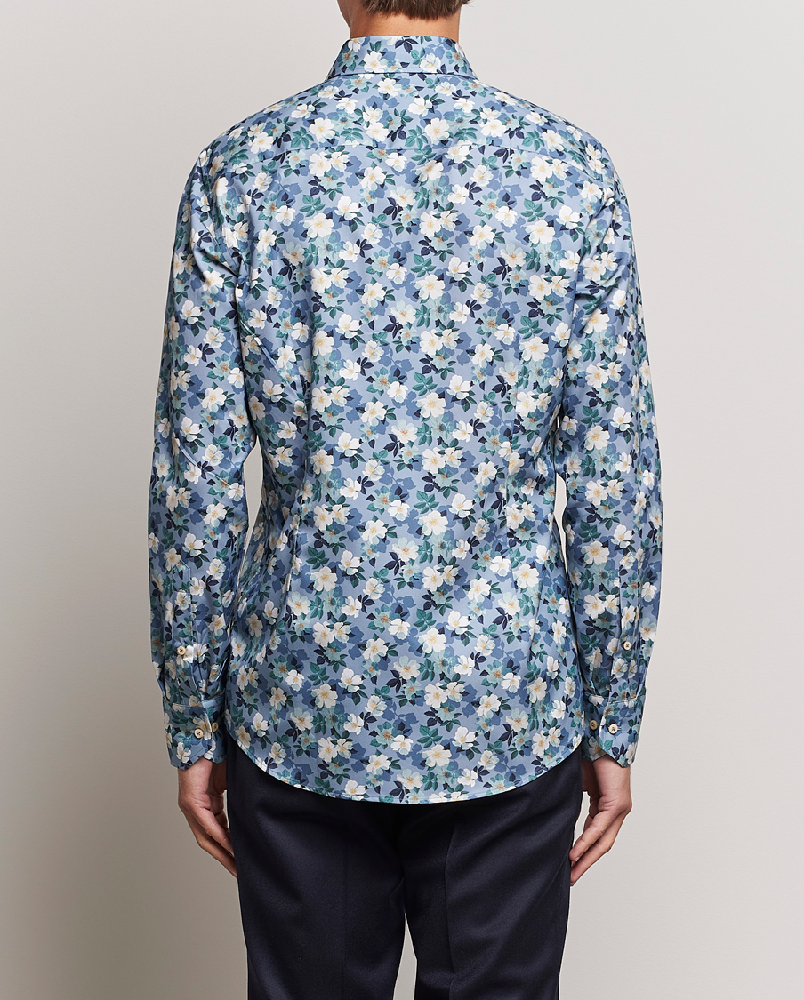 Homme | Chemises | Stenströms | Slimline Printed Flower Cut Away Shirt Blue