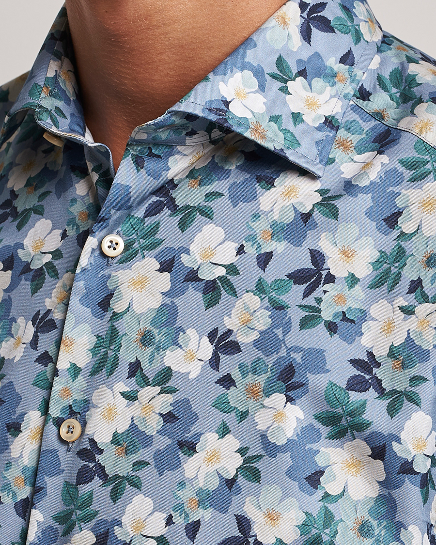 Homme | Chemises | Stenströms | Slimline Printed Flower Cut Away Shirt Blue