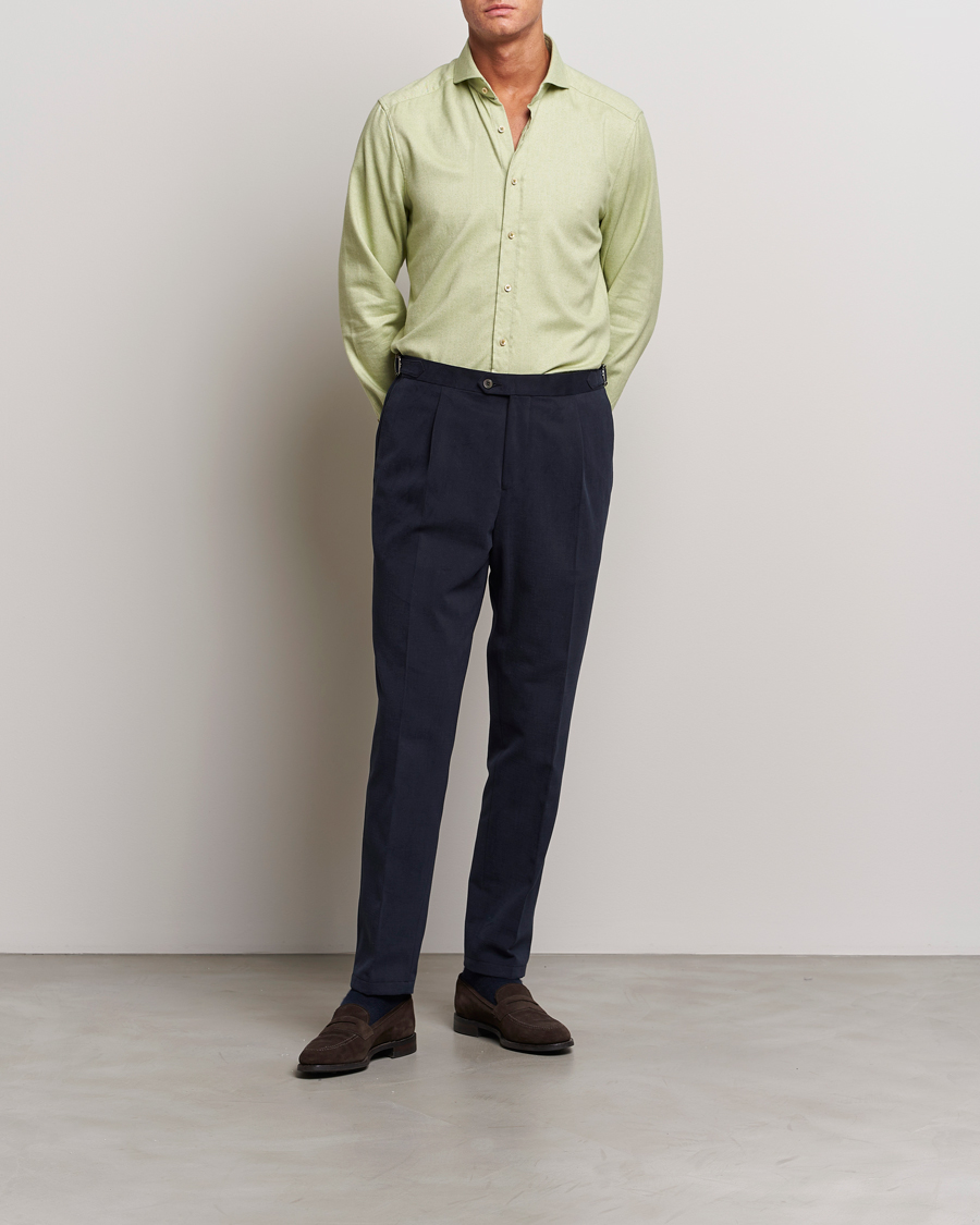 Homme | Chemises | Stenströms | Slimline Flannel Shirt Green